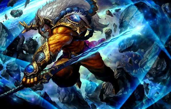 Picture weapons, sword, warrior, mask, art, Dota 2, Juggernaut, Yurnero