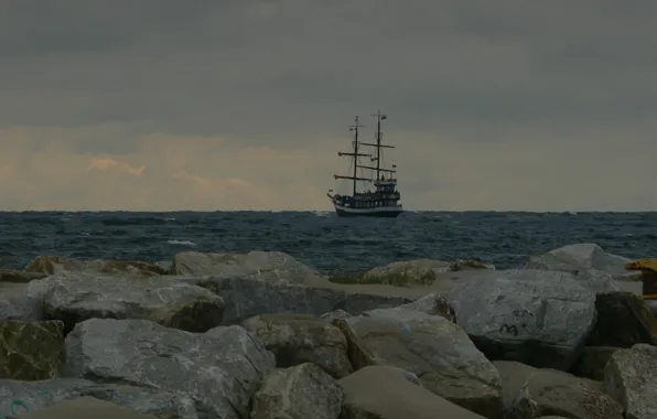 Picture sea, water, stones, ship