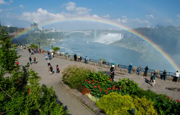 Bridge, nature, Park, waterfall, rainbow, Niagara, rainbow, Nature