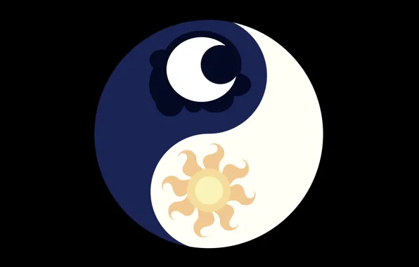 The sun, sign, Crescent, Yin - Yang
