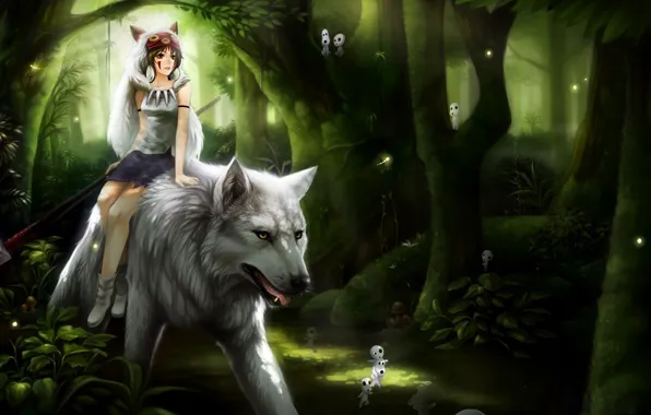 Picture wolf, anime, girl