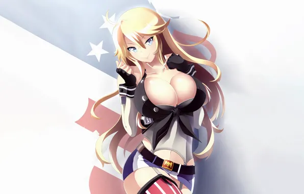 Picture girl, sexy, cleavage, blouse, thighhighs, long hair, boobs, anime