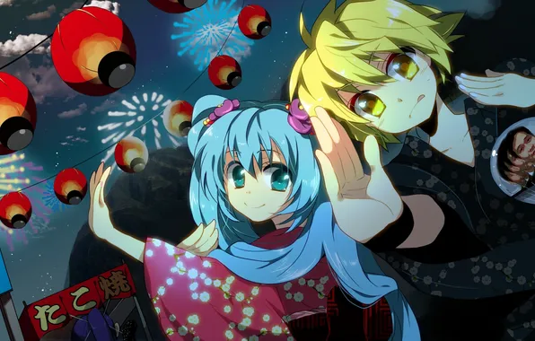 Picture girl, joy, night, mood, holiday, salute, guy, hatsune miku