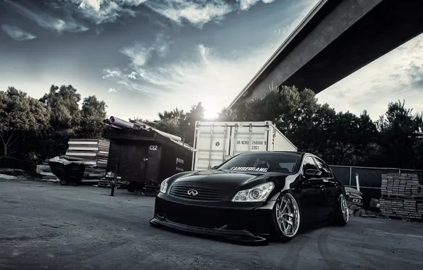 Picture Infiniti, black, Tuning, stance, G37, Vossen