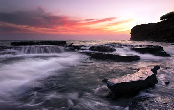 Sea, landscape, sunset, rocks
