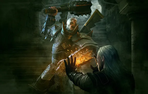 Picture magic, armor, warrior, stage, Mace, armor, The Witcher 2, dungeon
