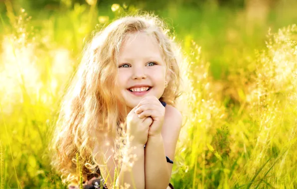Picture summer, grass, light, joy, happiness, childhood, hair, laughter
