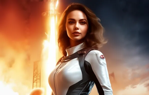 Girl, space, stars, fire, the universe, astronaut, rocket, start