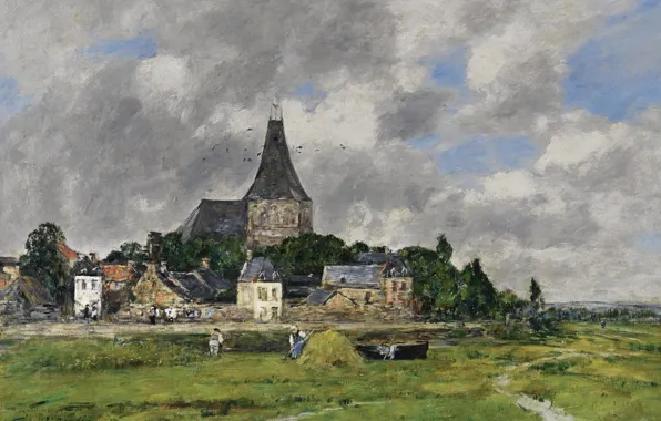 Landscape, home, picture, Eugene Boudin, Eugene Boudin, Kibe-Sur-Seine. The Church Channel