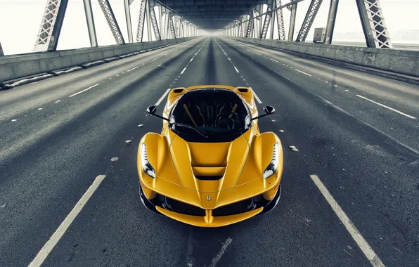 Ferrari, Front, Bridge, Yellow, Road, Supercar, LaFerrari, Gipercar