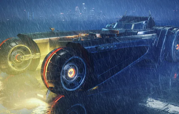 Night, Machine, Rain, Art, Batman, Batmobile, Fiction, Rendering