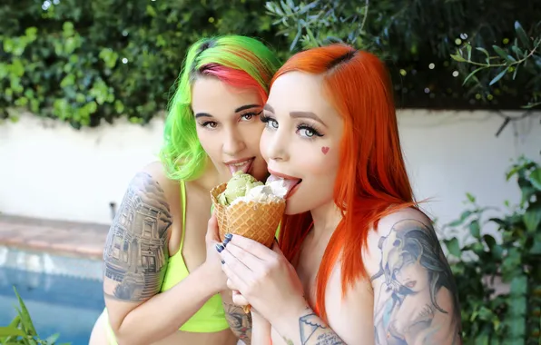 Summer, girls, ice cream, two
