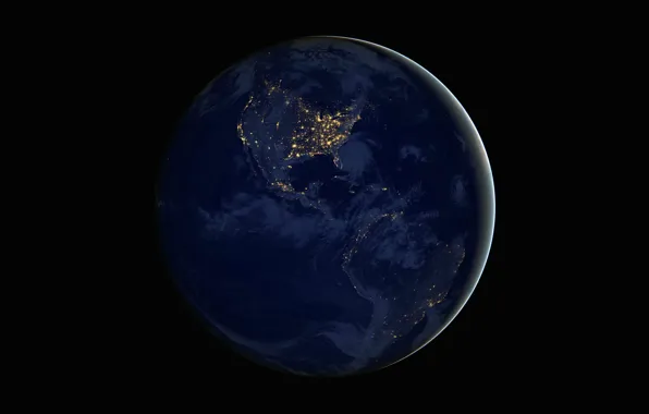 Picture night, lights, planet, Earth, continents