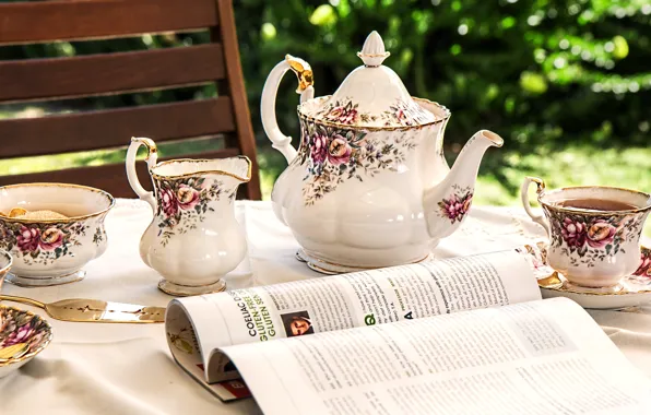 Greens, light, comfort, table, stay, pattern, tea, kettle