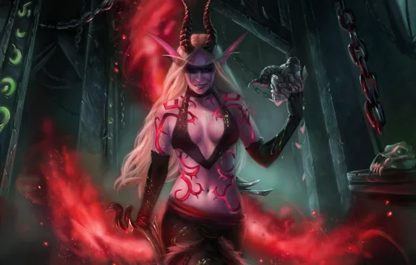 Picture girl, art, WOW, elf, demon hunter, demon hunter, World Of Warcraft