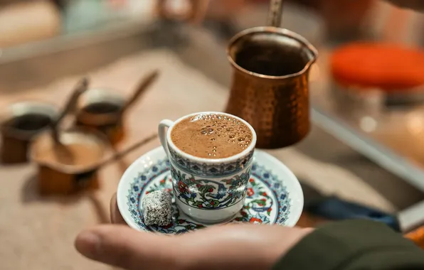 Mood, hand, lifestyle, saucer, Turk, Turkish coffee, Coffee Cup, black coffee