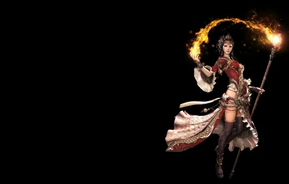 Girl, fantasy, fire, magic, the game, art, skill, MAG. staff