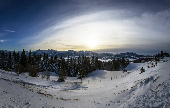 Picture winter, forest, the sky, snow, mountains, Germany, Bayern, Of goimen