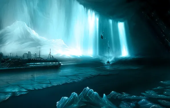 Picture light, ship, Ice