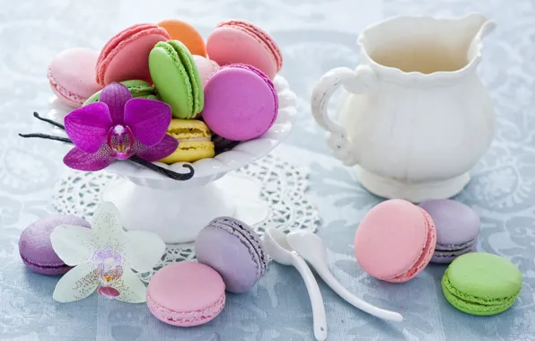 Picture pink, cookies, dishes, white, pitcher, colorful, dessert, Orchid