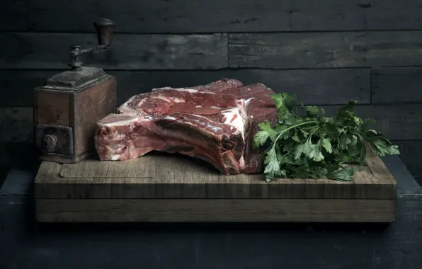 Greens, food, meat