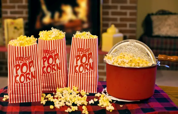 Picture room, food, fireplace, plaid, food, background, popcorn, room