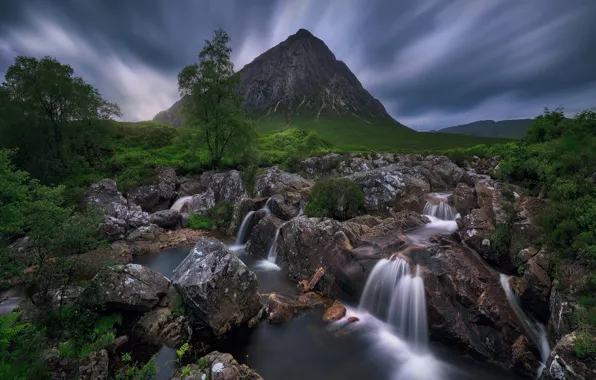 Stones, rocks, mountain, waterfall, Scotland