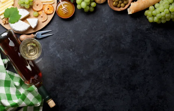 Picture wine, apples, Board, cheese, honey, grapes