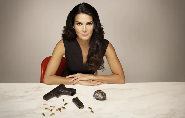 Picture look, pose, gun, weapons, icon, the series, Angie Harmon, Angie Harmon