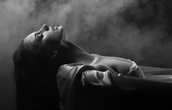 Chest, girl, mood, model, wet, brunette, couples, black and white