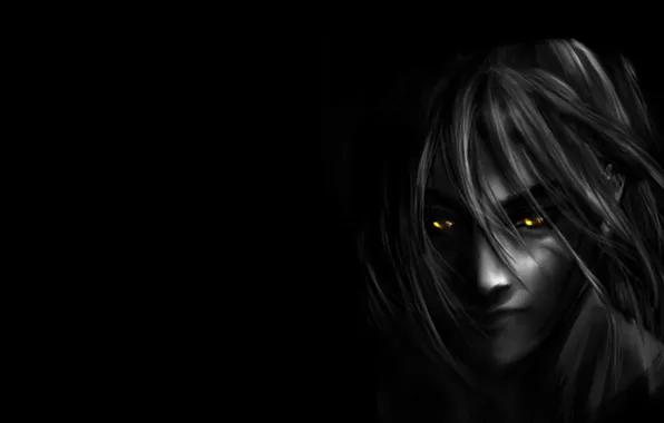 Anime, guy, art, yellow eyes, the dark background
