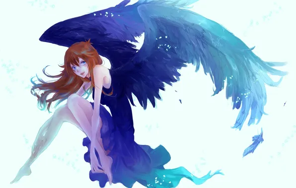 Girl, wings, anime, art
