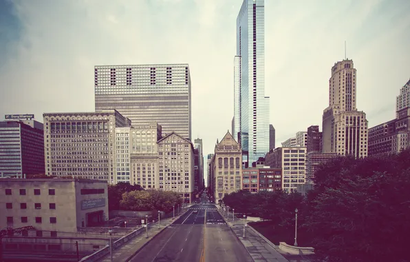 The sky, street, building, skyscrapers, Chicago, Chicago, street