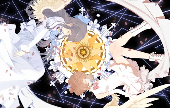 Girls, wings, angel, anime, two, Card Captor Sakura, Sakura - collector cards
