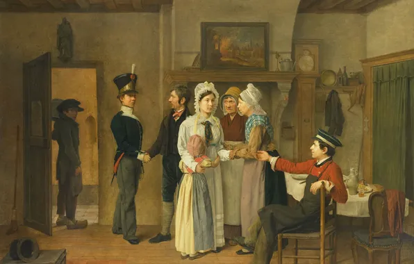 Oil, picture, 1828, genre, Charles van Beveren (belgium), Farewell soldier, Charles van Beveren