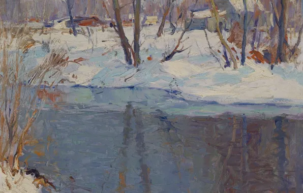 Picture landscape, nature, picture, Emile Albert Group, Stream In Winter