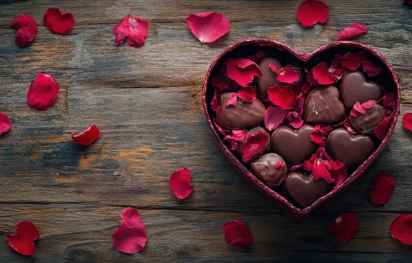 Love, flowers, holiday, heart, Board, heart, petals, hearts