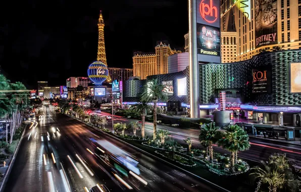 The sky, lights, Palma, street, tower, home, the evening, Las Vegas