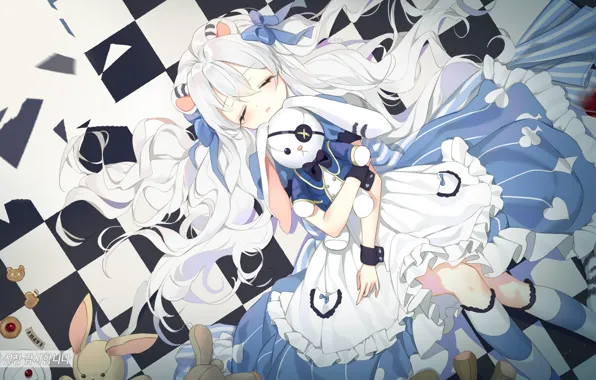 Sleeping, Rabbits, Alice, Girl, Art, Alise in wonderland