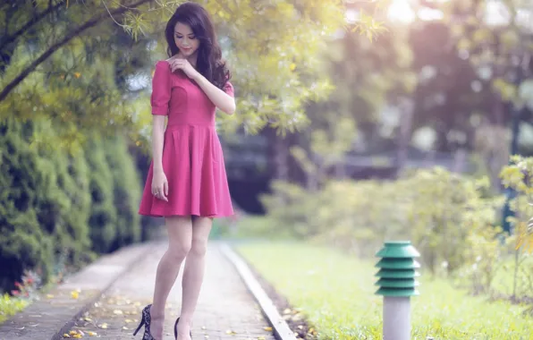 Picture tree, track, Asian, long hair, long hair, tree, asian, path