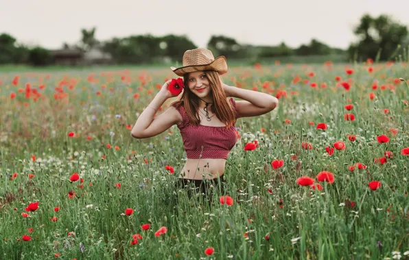 Picture girl, flowers, nature, pose, smile, Maki, hat, hands