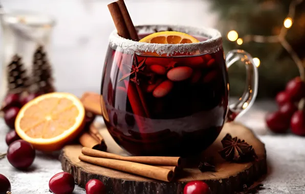 Christmas, mug, New year, drink, mulled wine, AI art, neural network