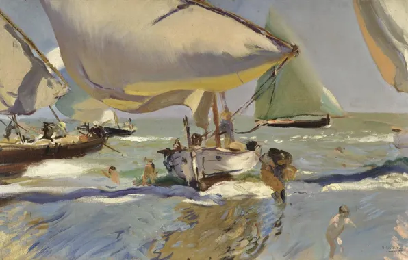 Picture picture, sail, Joaquin Sorolla, Joaquin Sorolla and Bastida, Boats on the Shore