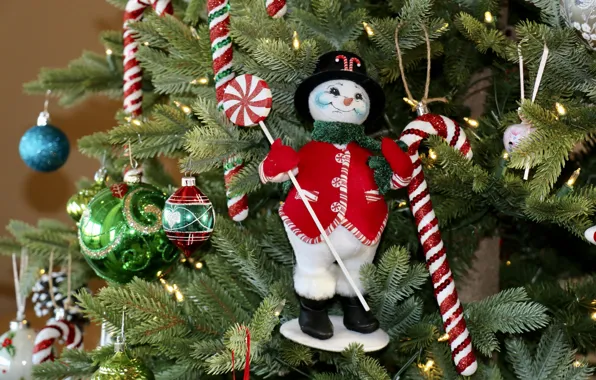 Balls, branches, toy, toys, hat, doll, Christmas, New year