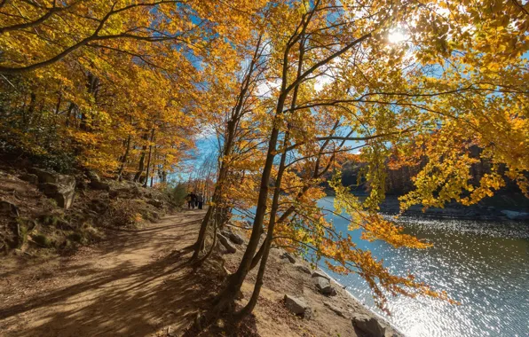 Autumn, landscape, nature, river, people, beauty, trail