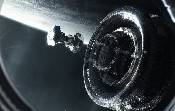 Space, science fiction, spaceship, planet, digital art, artwork, technology