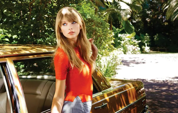 Auto, look, girl, red, street, blonde, Taylor Swift, beautiful
