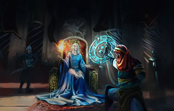 Magic, woman, warriors, the throne, The blue Queen