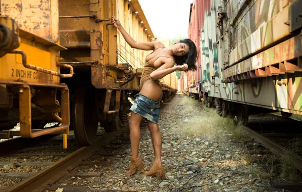 Grass, sexy, ass, graffiti, model, tease, trains, strip