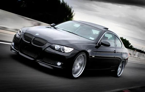 Picture road, black, speed, BMW, 335i
